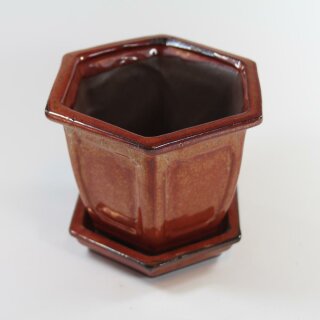 Topf mit Untersetzer rotbraun Ø13 x H10cm