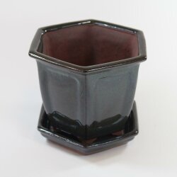 Topf mit Untersetzer blauschwarz Ø16x12cm